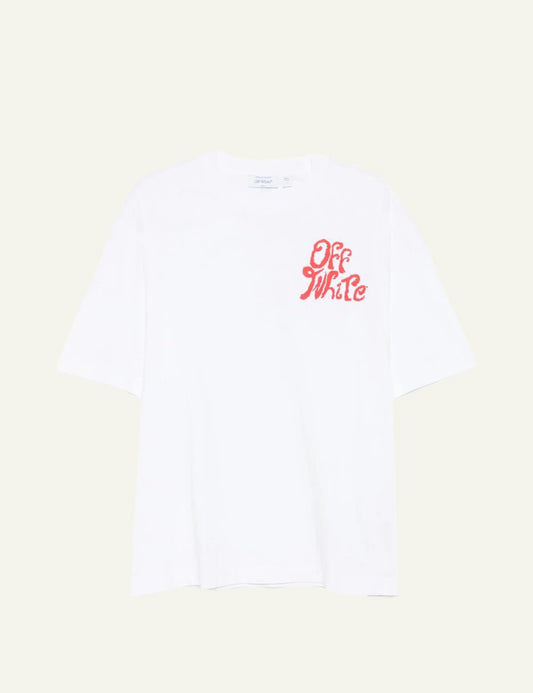 off white t-shirt white red logo chest front flat view