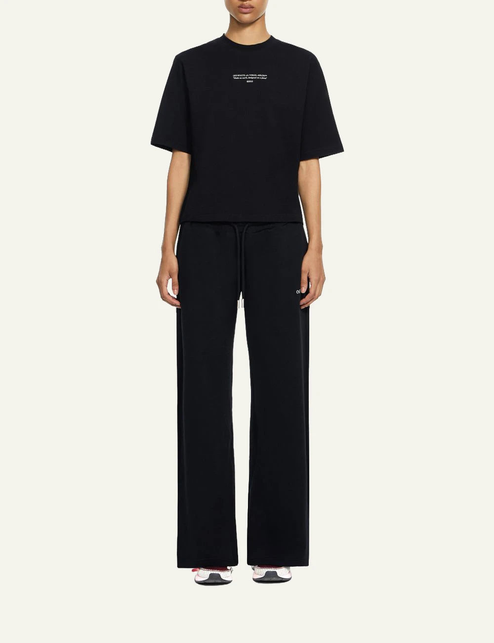 Off-White Women’s Black Cotton Boxy Statement T-Shirt full body