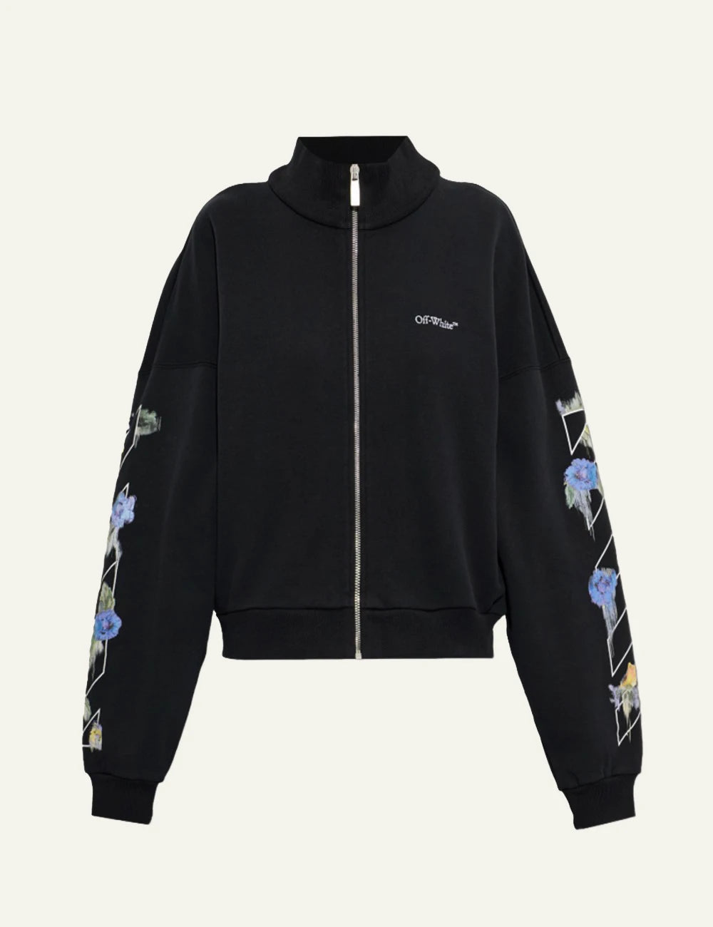 Off-White Women’s Black Cotton Floral Embroidered Zip Sweatshirt