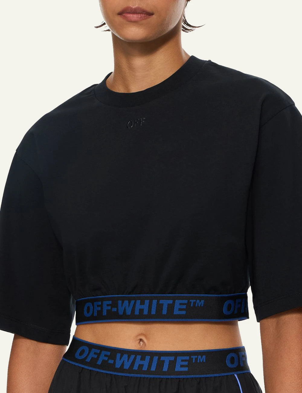 Off-White Women’s Black Cotton Jersey Logo Band Crop T-Shirt model