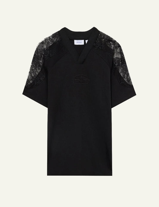  Off-White Women’s Black Mini Dress With Floral Lace Panels