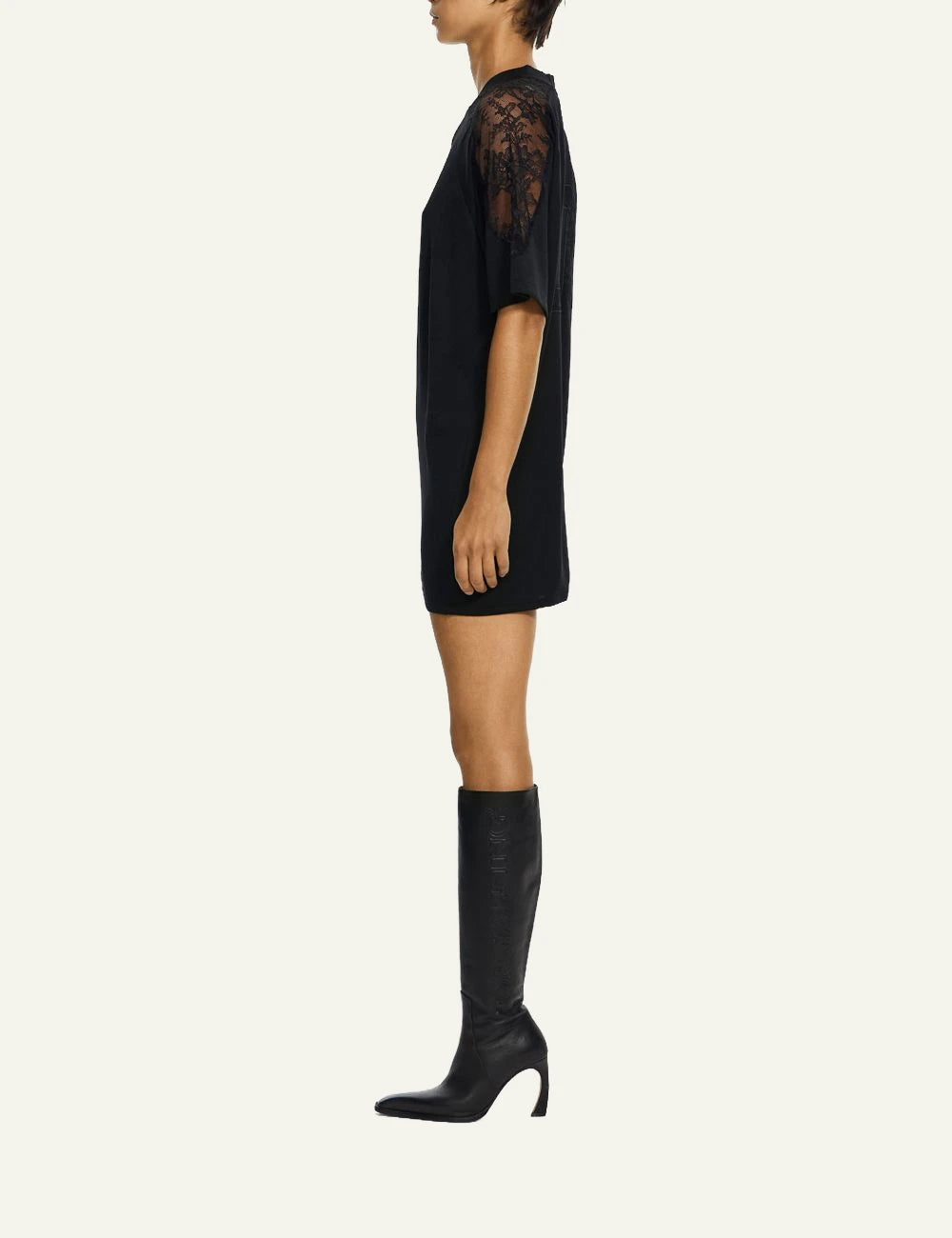  Off-White Women’s Black Mini Dress With Floral Lace Panels side