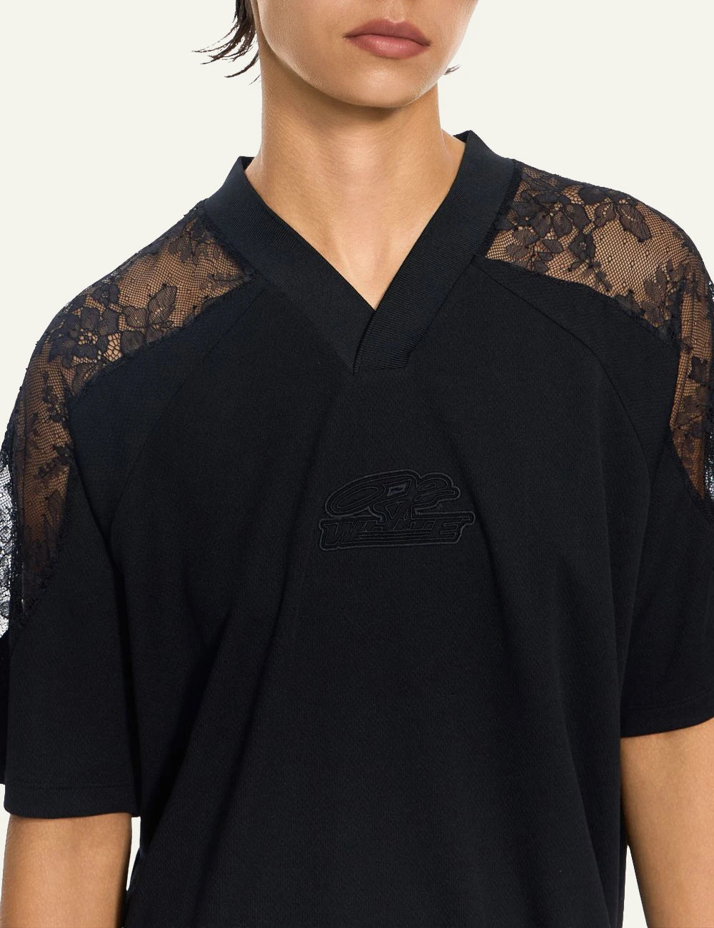  Off-White Women’s Black Mini Dress With Floral Lace Panels detail