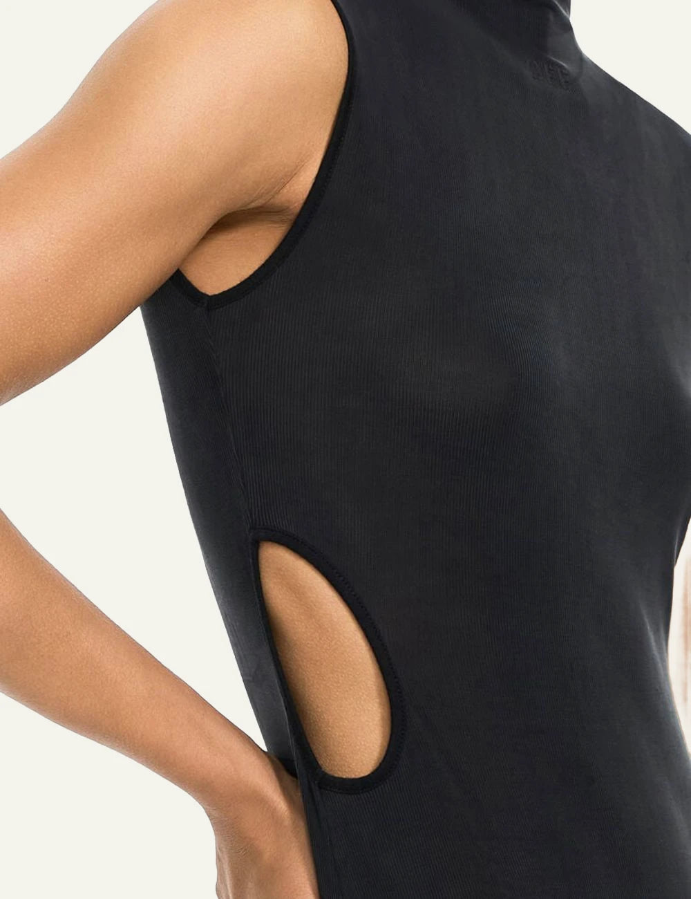 Off-White Women’s Black Modal Ribbed Cut-Out Asymmetric Maxi Dress side detail