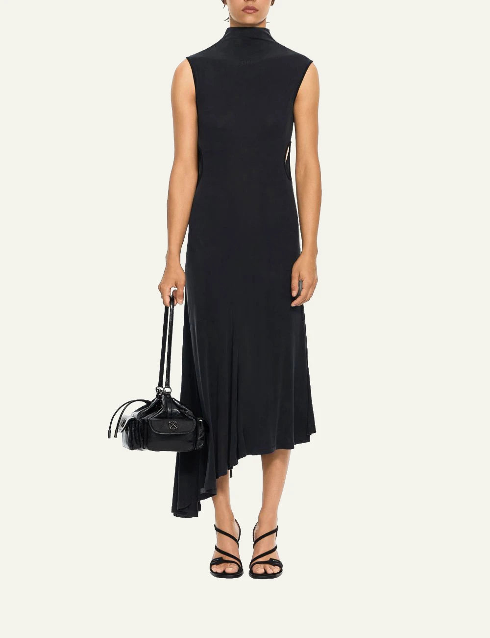 Off-White Women’s Black Modal Ribbed Cut-Out Asymmetric Maxi Dress model