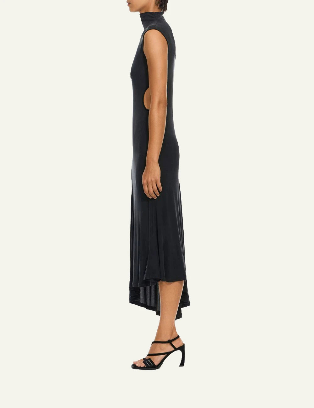 Off-White Women’s Black Modal Ribbed Cut-Out Asymmetric Maxi Dress side