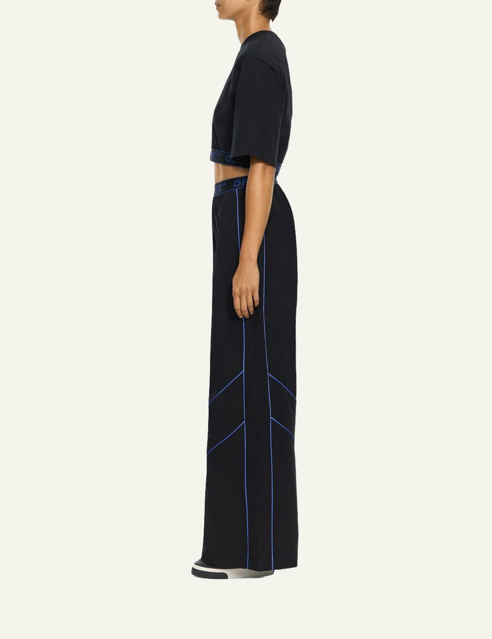 Off-White Women’s Black Nylon Wide Leg Logo Band Pants side