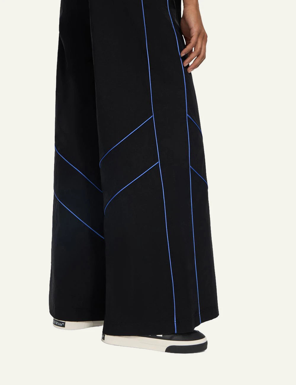 Off-White Women’s Black Nylon Wide Leg Logo Band Pants side detail