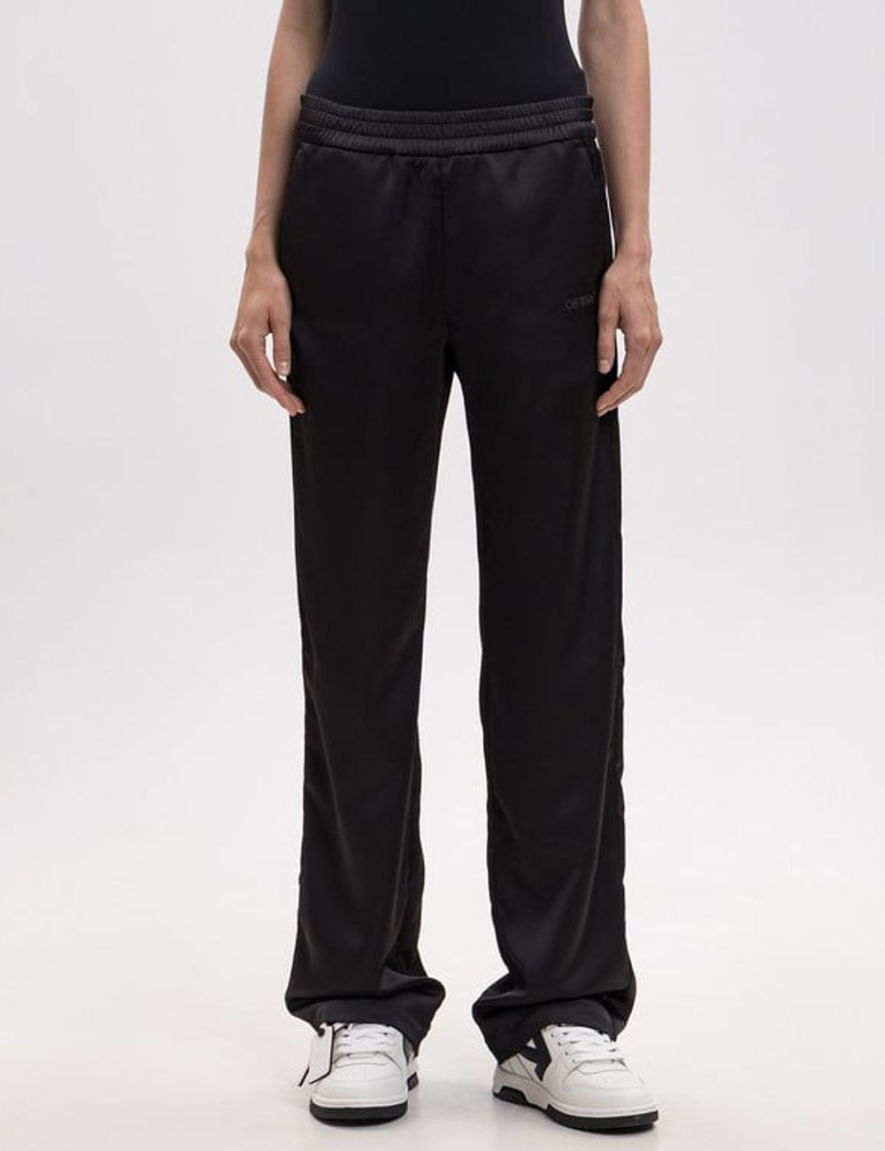 Off-White Women’s Black Satin Straight-Leg Track Pants model