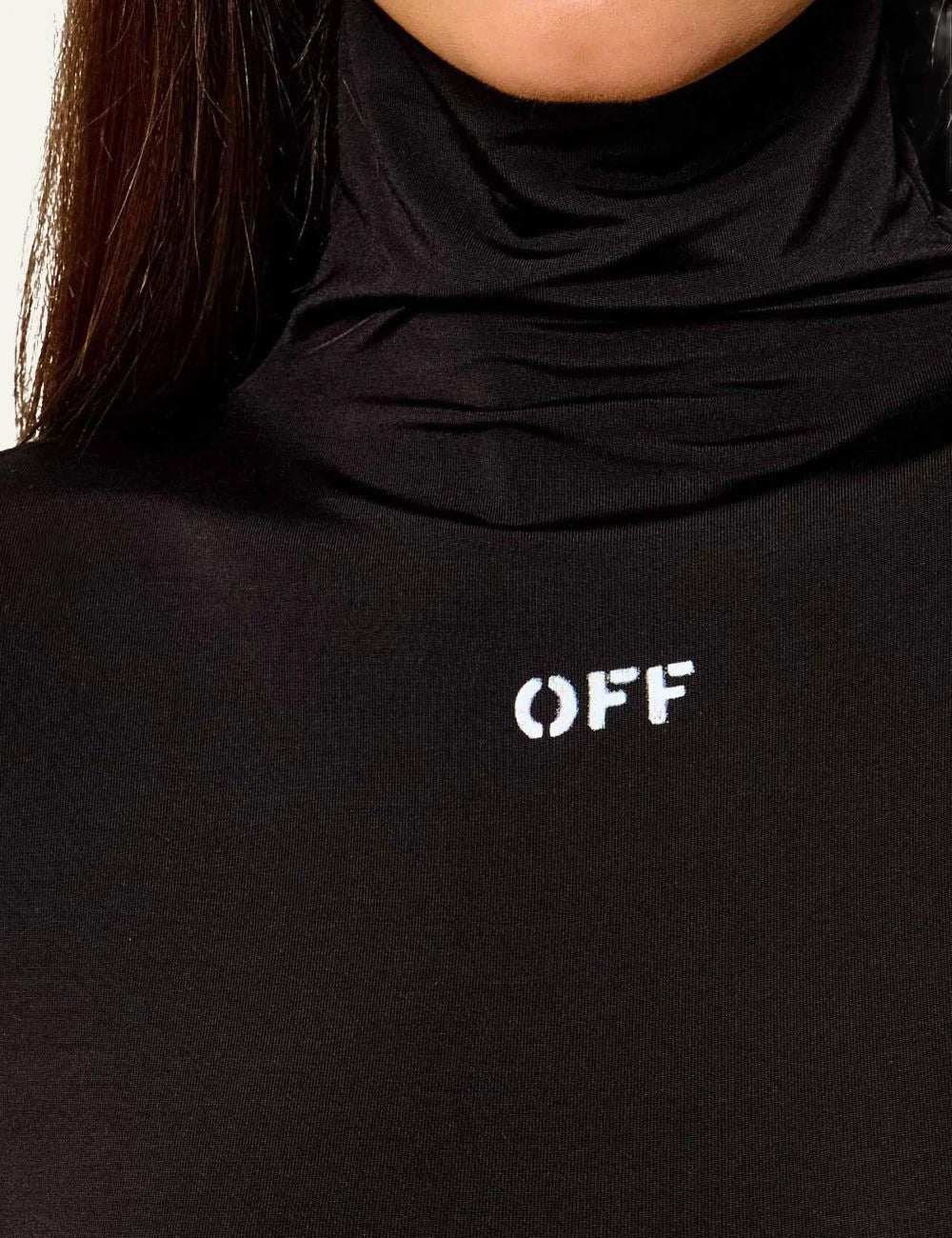 Off-White Women’s Black Slim Fit High Neck Top With Logo Print detail