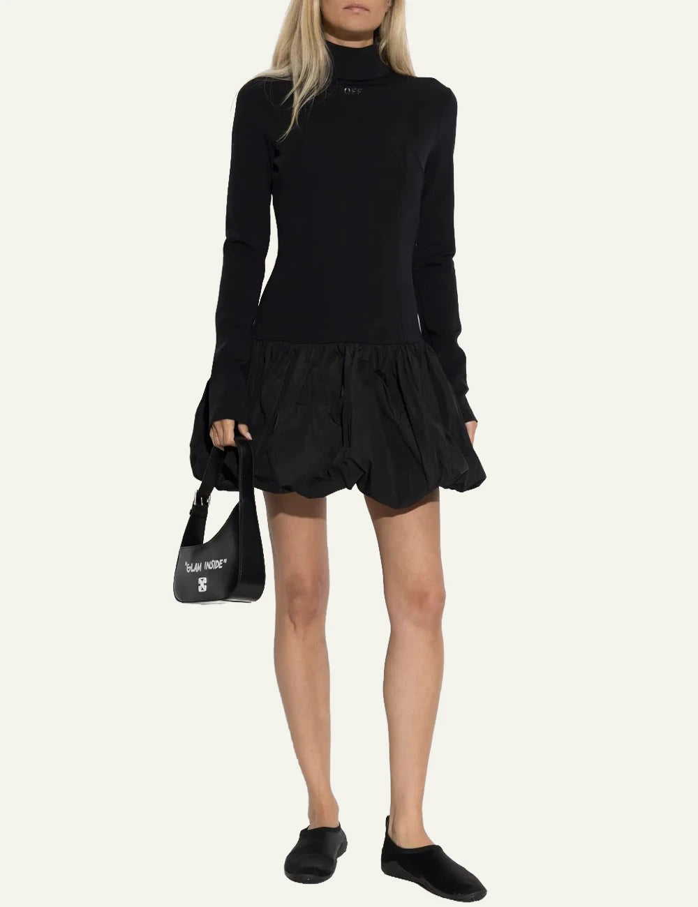 Off-White Women’s Black Stretch Balloon Mini Dress full body
