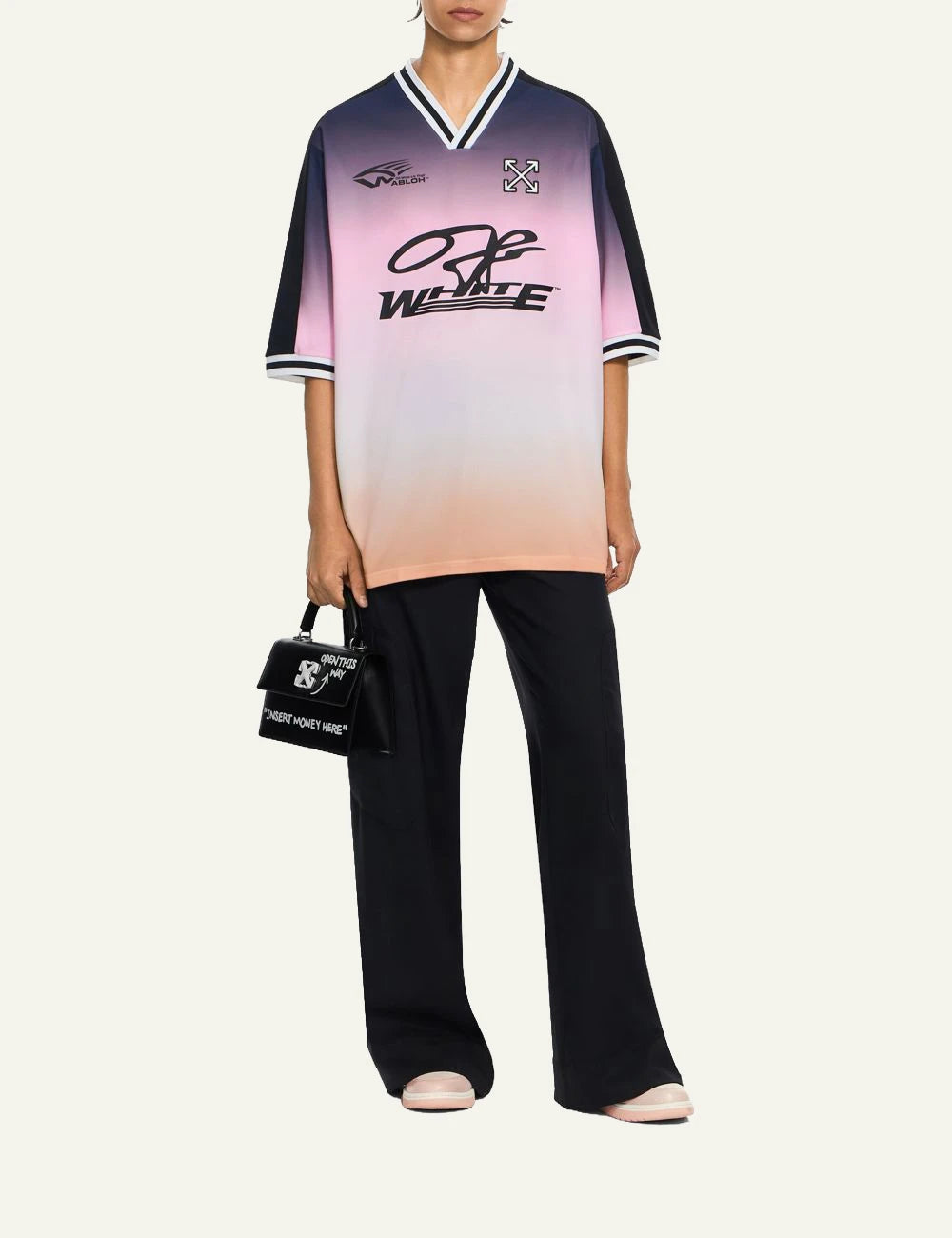 Off-White Women’s Black Virgin Wool Wide-Leg Trousers full body