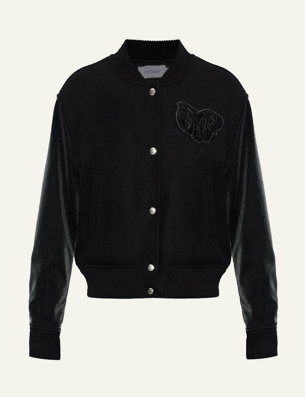 Off-White Women’s Black Wool Blend Embroidered Bomber Jacket