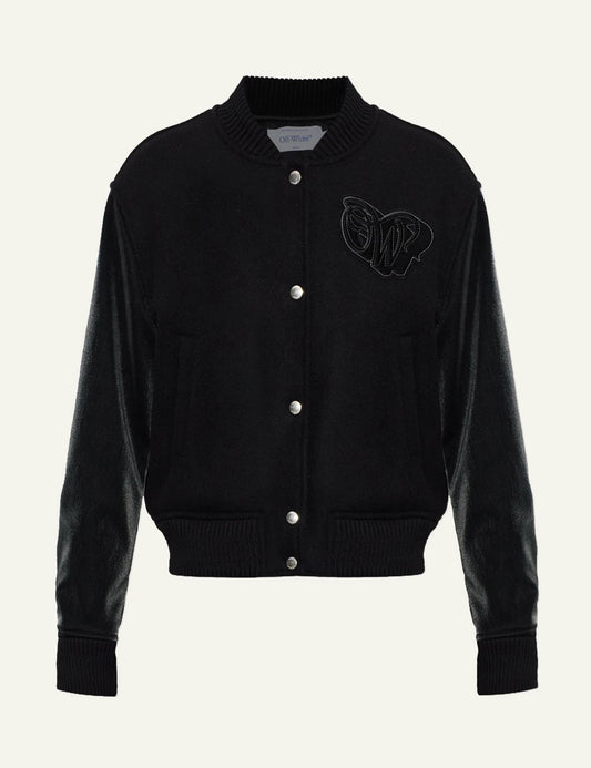 Off-White Women’s Black Wool Blend Embroidered Bomber Jacket