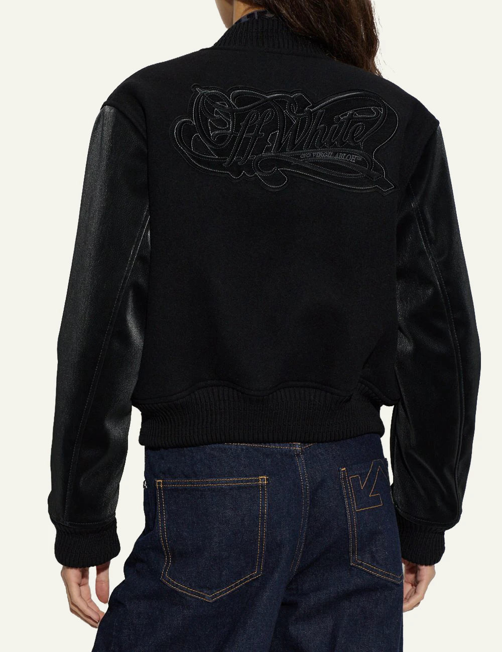 Off-White Women’s Black Wool Blend Embroidered Bomber Jacket back