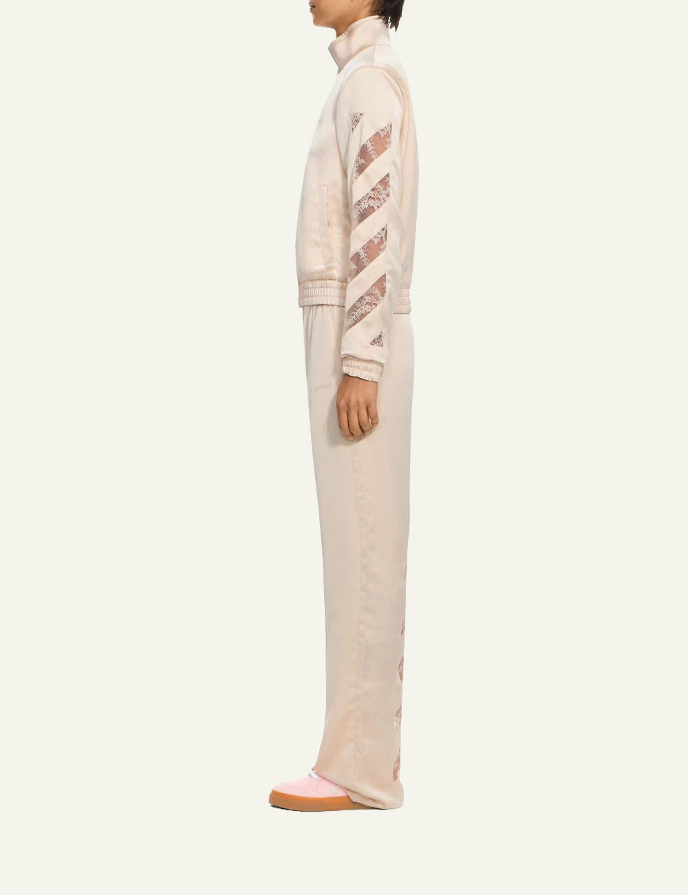 Off-White Women’s Cream Satin Lace Insert Track Jacket side