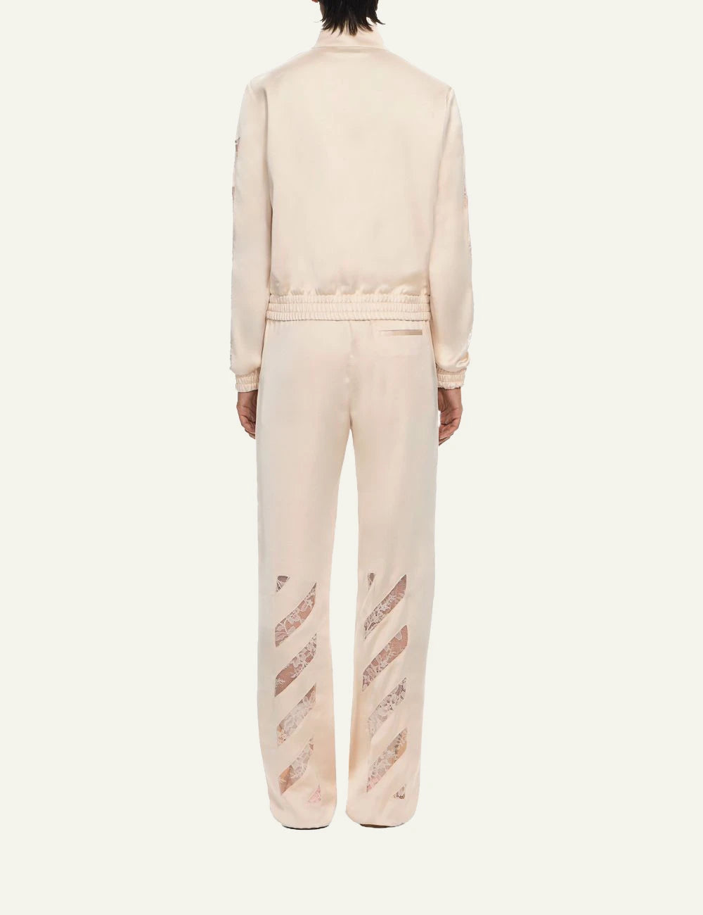 Off-White Women’s Cream Satin Lace Insert Track Jacket back