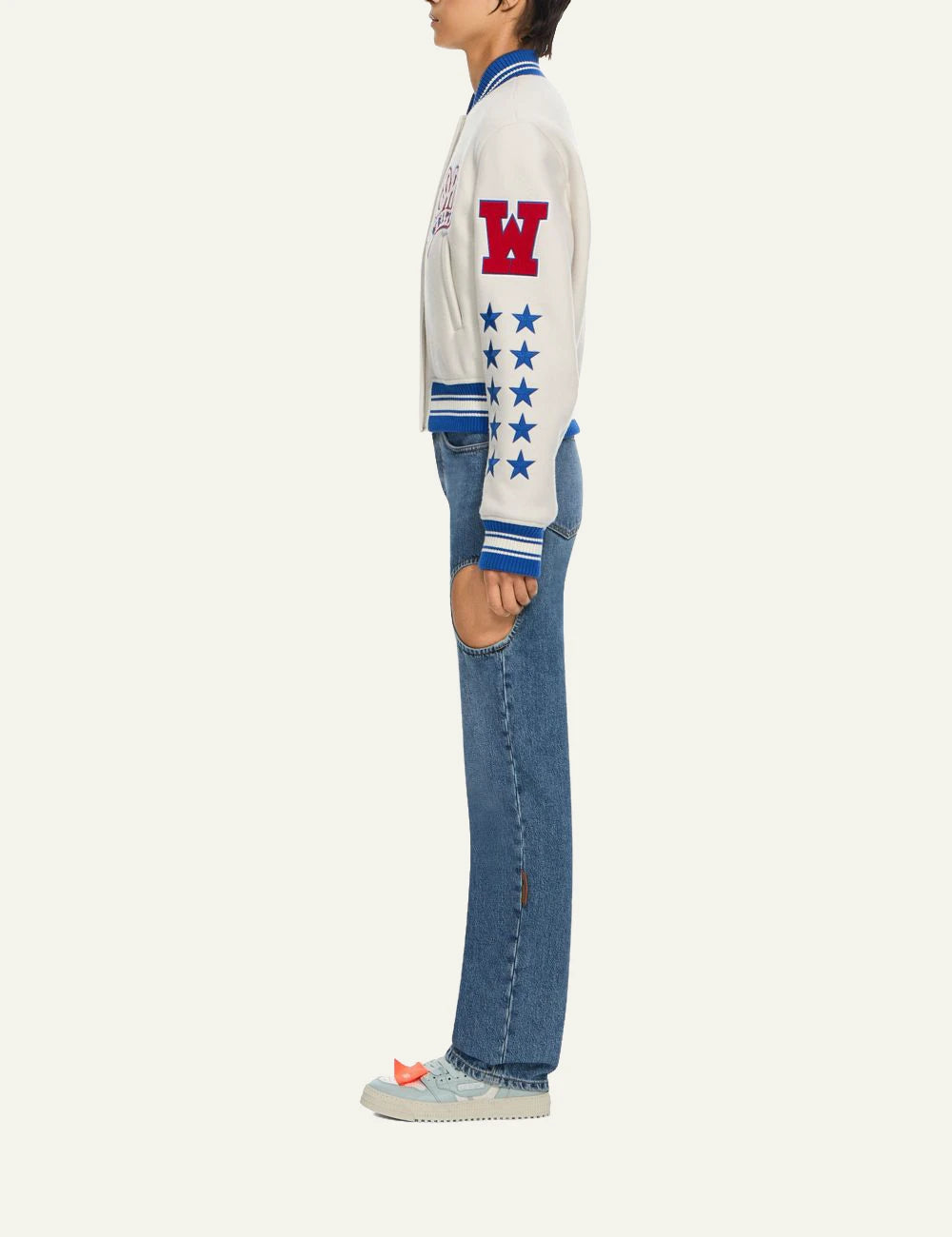 Off-White Women’s Cream Wool Varsity Jacket with Multicolor Patches side