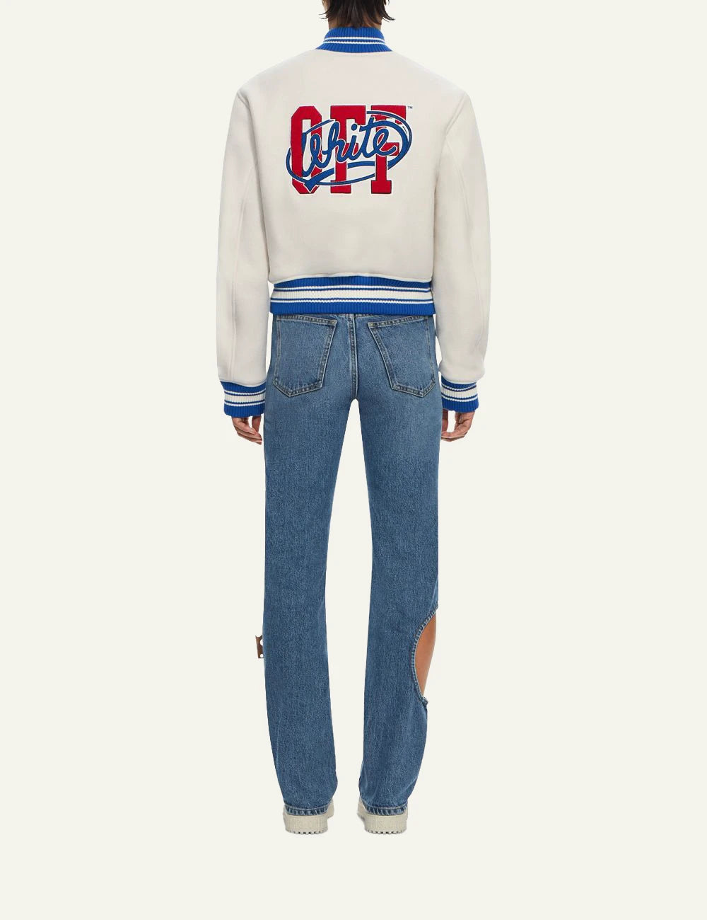 Off-White Women’s Cream Wool Varsity Jacket with Multicolor Patches back