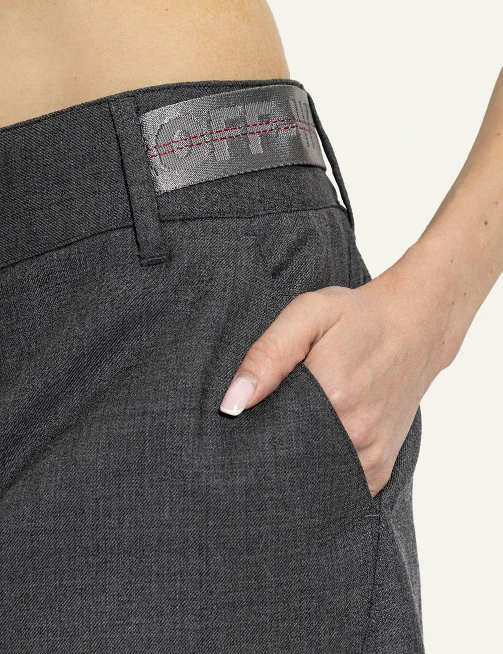 Off-White Women’s Dark Grey Wool A-Line Mini Skirt detail