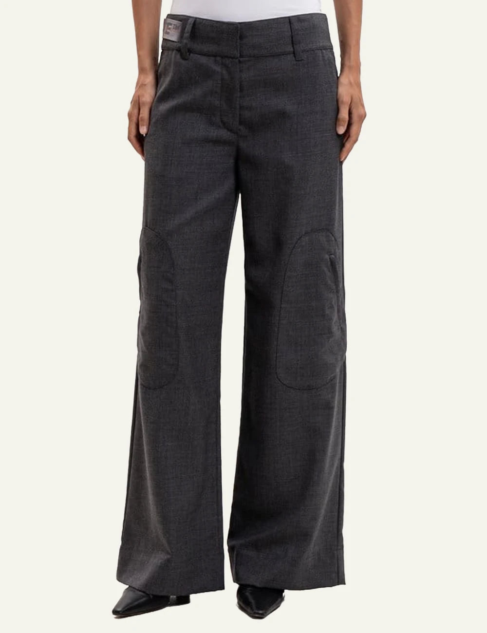Off-White Women’s Dark Grey Wool High-Waist Wide Leg Pants model