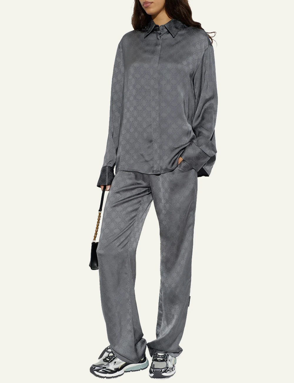 Off-White Women’s Grey Viscose Jacquard Monogram Pants full body