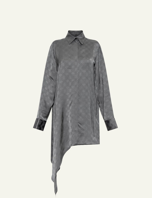 Off-White Women’s Grey Viscose Monogram Asymmetric Shirt Dress