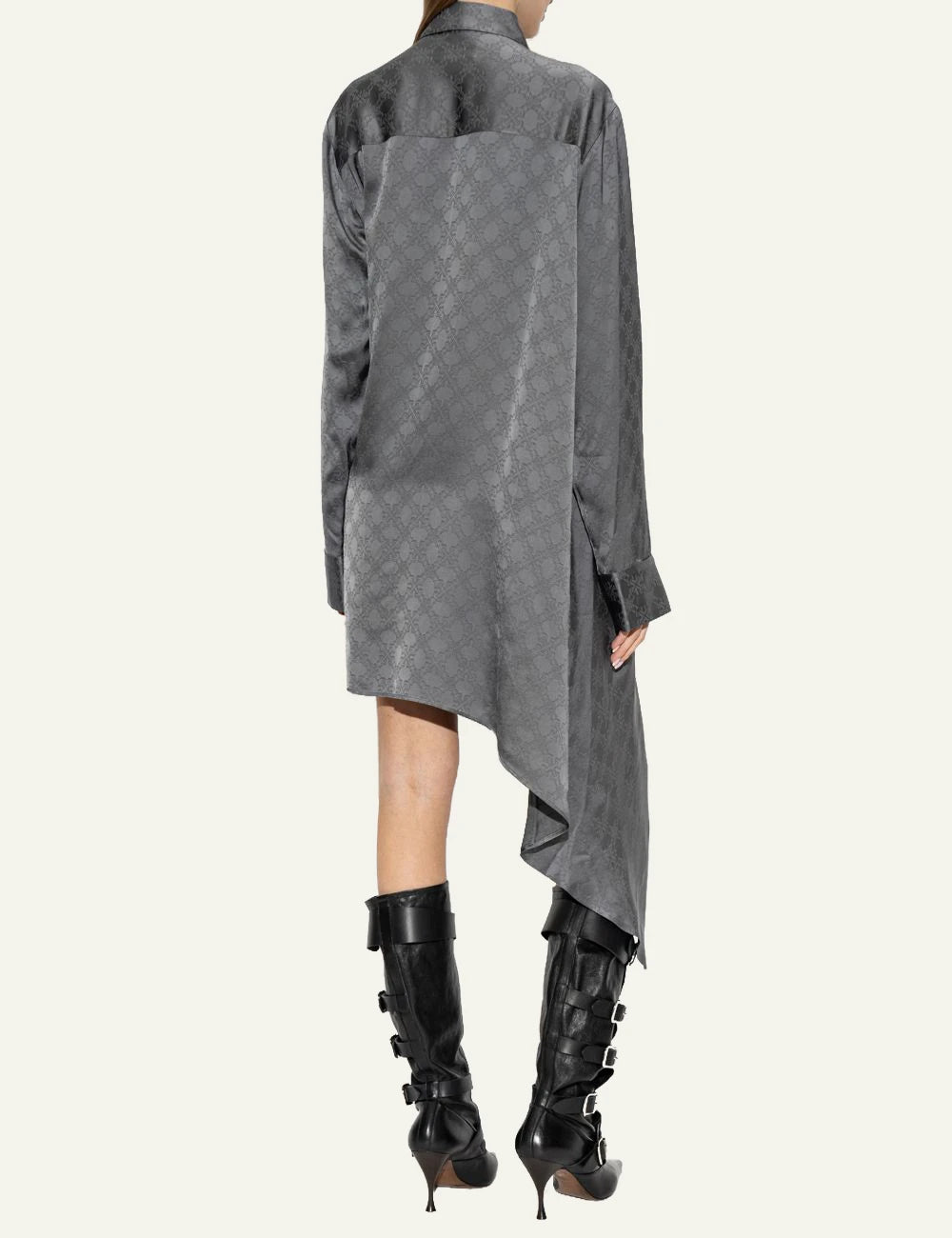 Off-White Women’s Grey Viscose Monogram Asymmetric Shirt Dress back