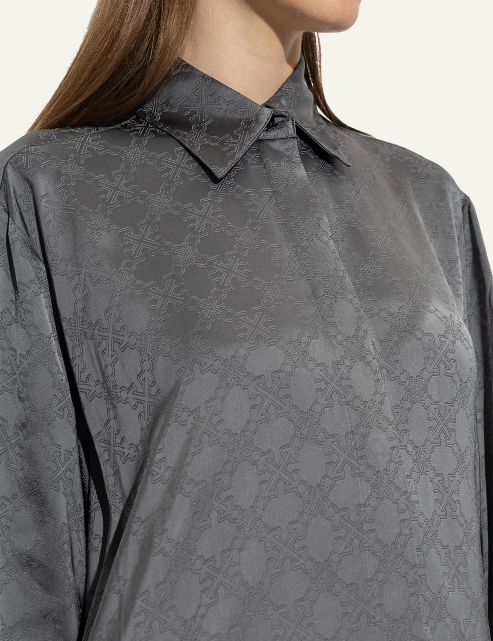 Off-White Women’s Grey Viscose Monogram Asymmetric Shirt Dress detail