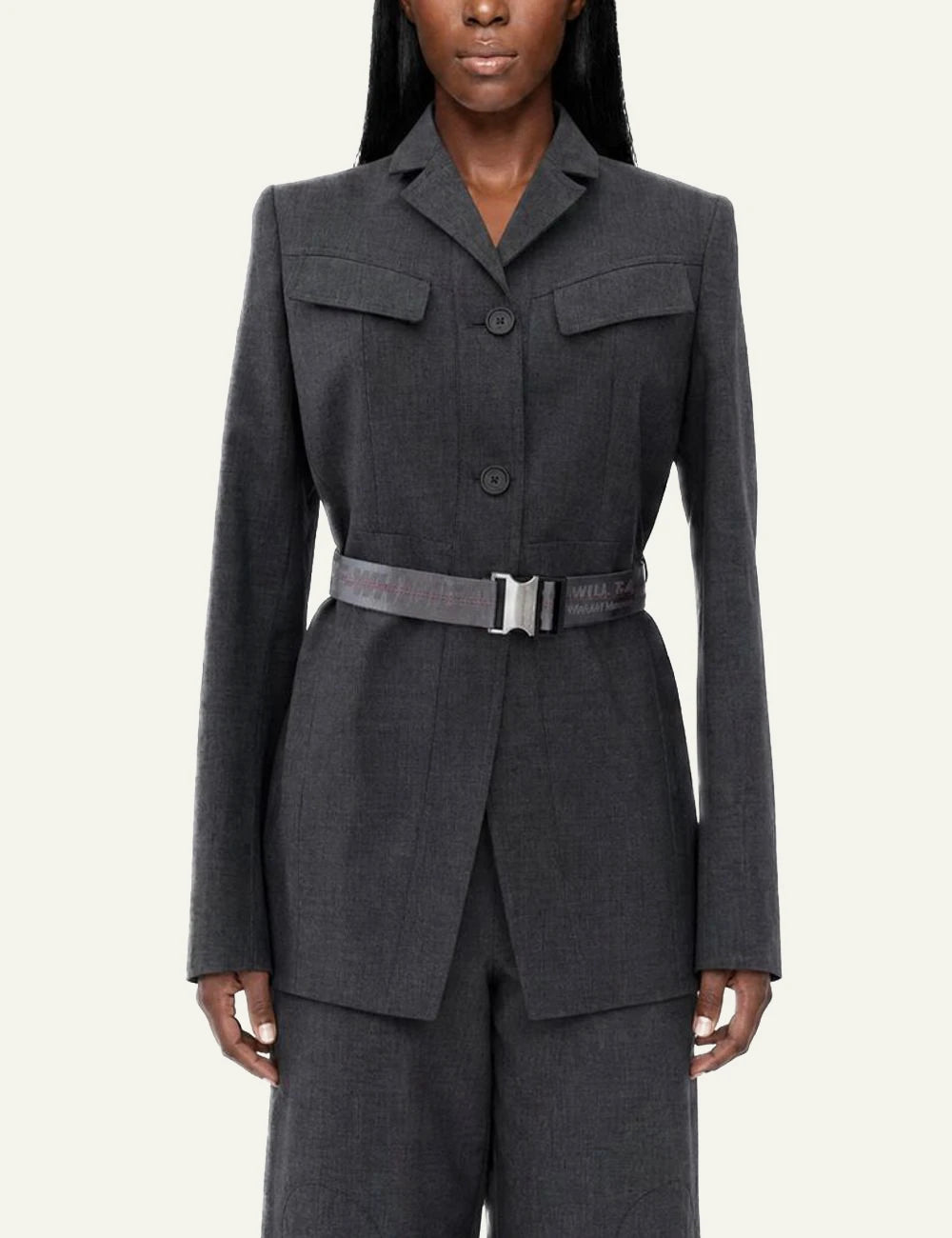  Off-White Women’s Grey Wool Belted Blazer model