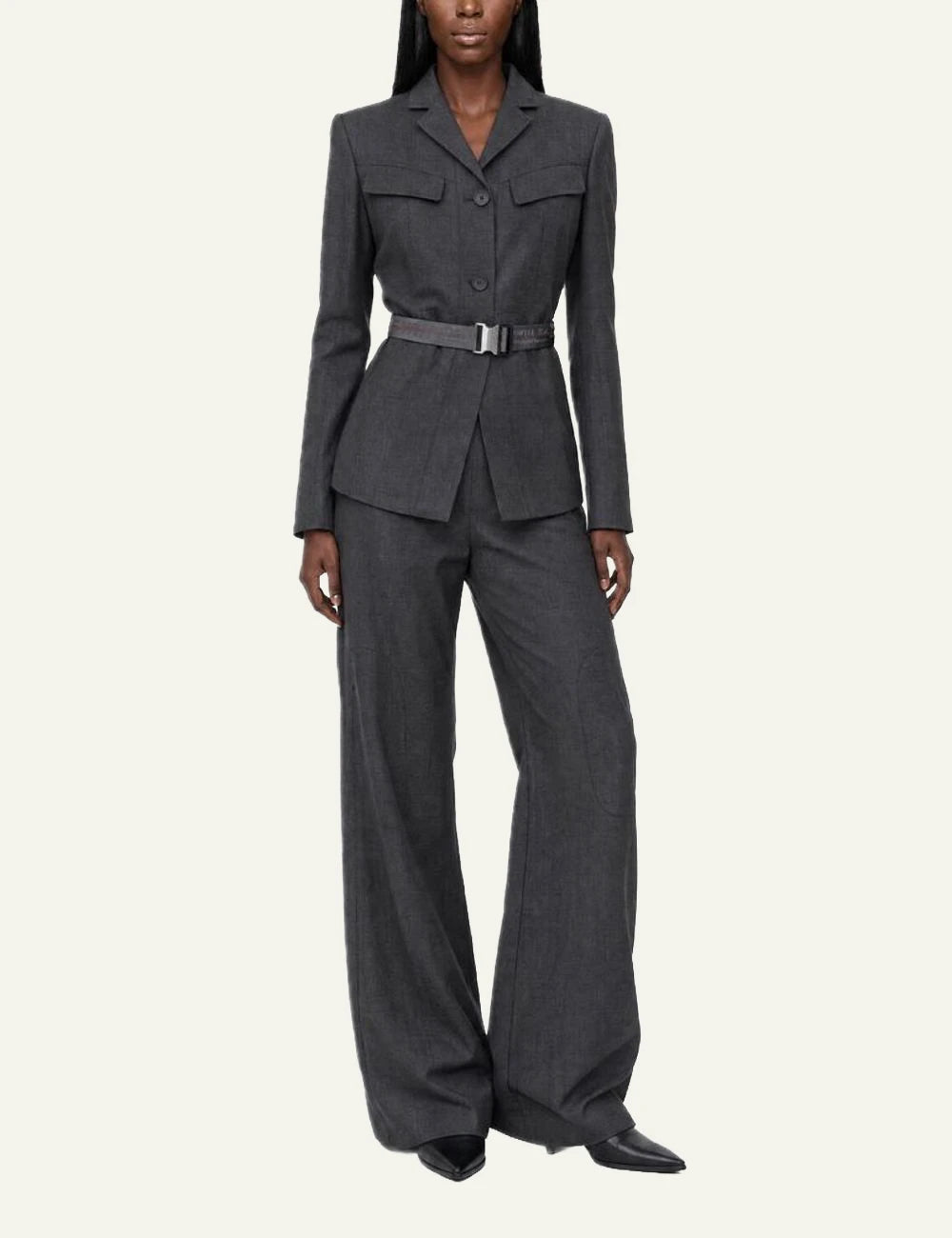  Off-White Women’s Grey Wool Belted Blazer full body