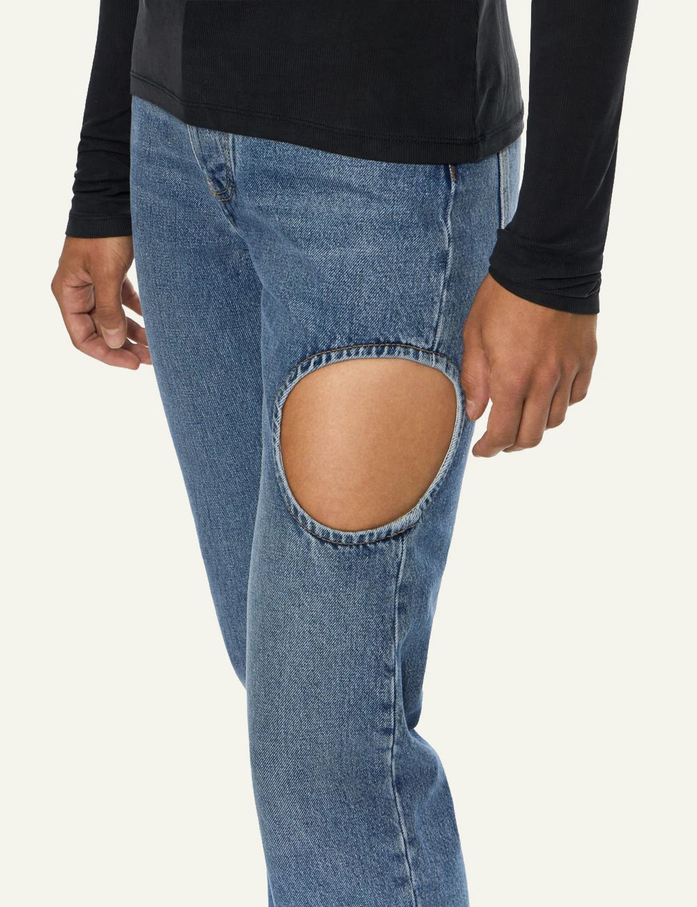 Off-White Women’s Light Blue Cotton Jeans With Circular Cut-Outs detail