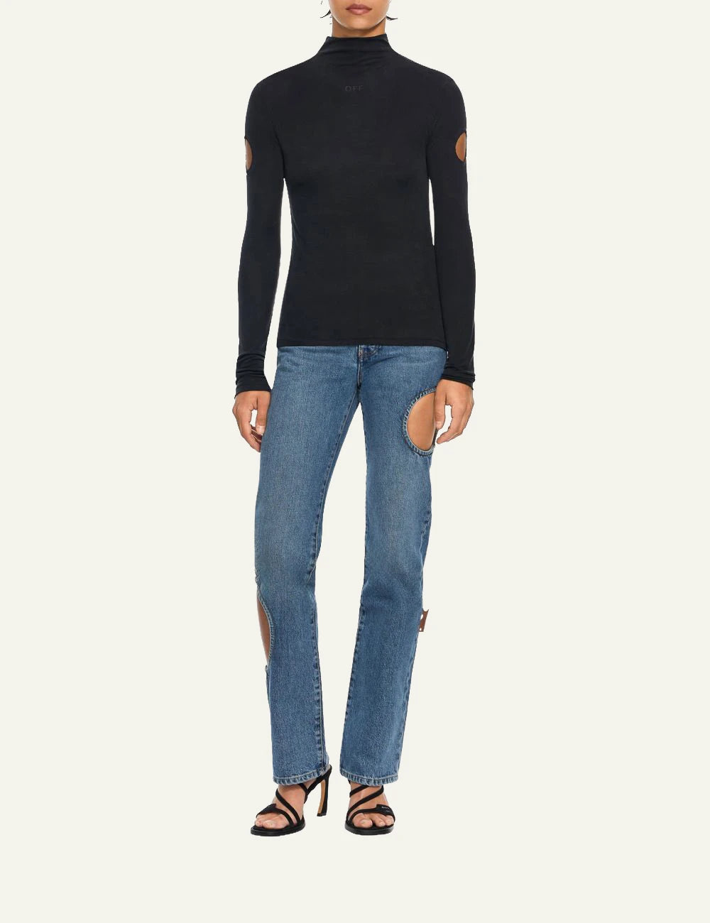 Off-White Women’s Light Blue Cotton Jeans With Circular Cut-Outs full body