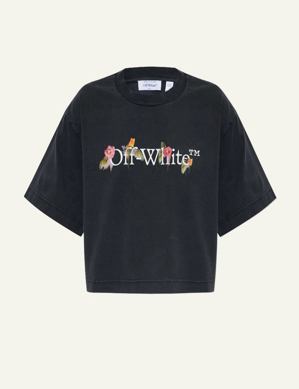 Off-White Women’s Washed Black Cotton Floral Logo Crop T-Shirt