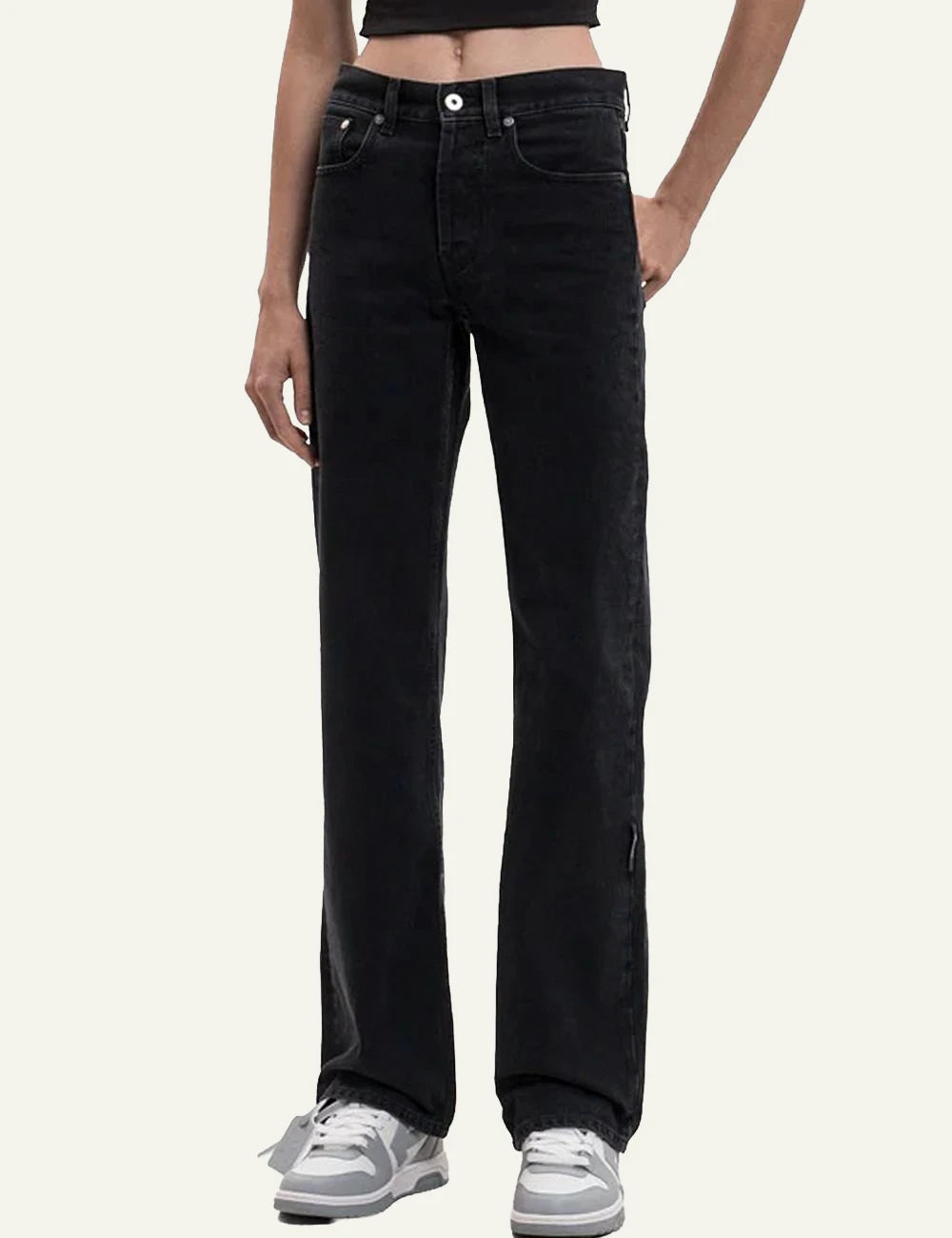 Off-White Women’s Washed Black Cotton Straight-Leg Jeans full body