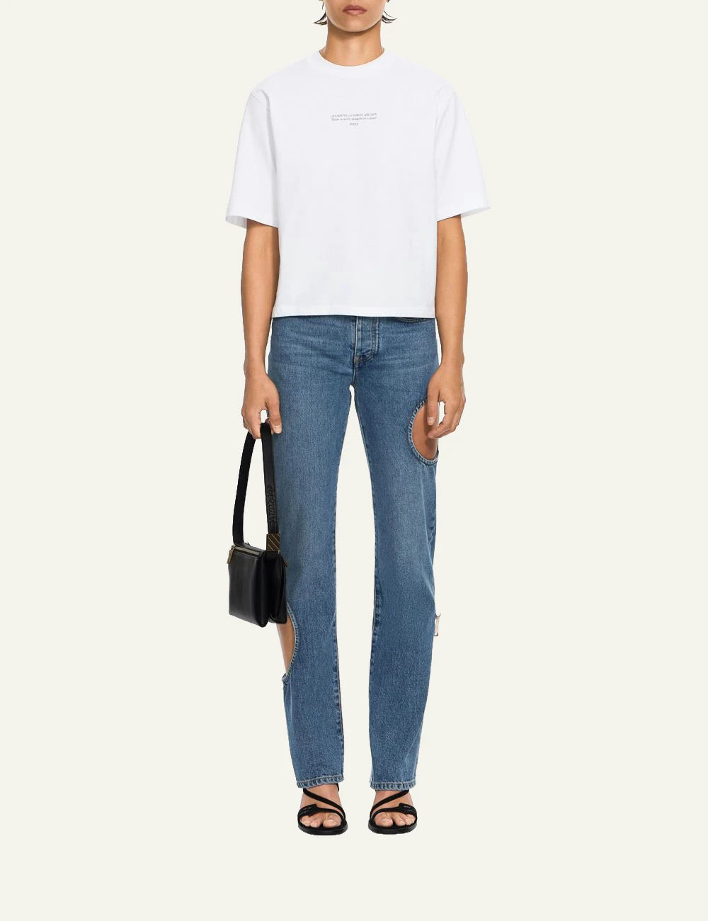 Off-White Women’s White Cotton Boxy Statement T-Shirt full body