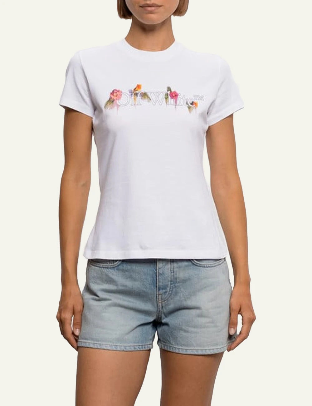 Off-White Women’s White Cotton Flower Logo Crop T-Shirt full body