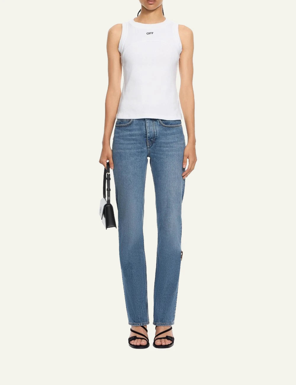  Off-White Women’s White Ribbed Logo Tank Top full body