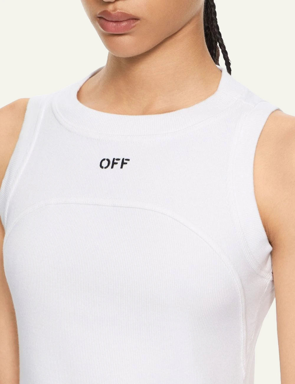 Off-White Women’s White Ribbed Logo Tank Top model