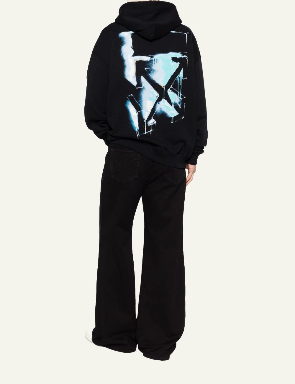 Off White black hoodie cotton arrow logo chest back view