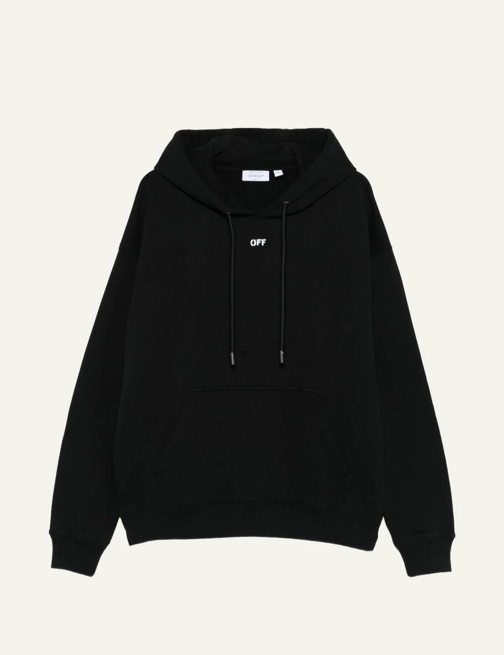 Off White black hoodie cotton arrow logo chest front flat view