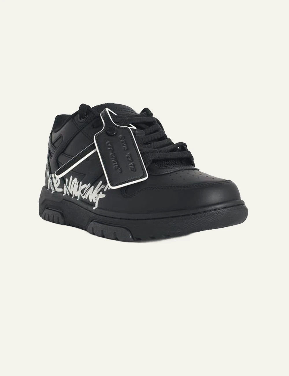 Off-White OOO For Walking sneaker black graphic angled view
