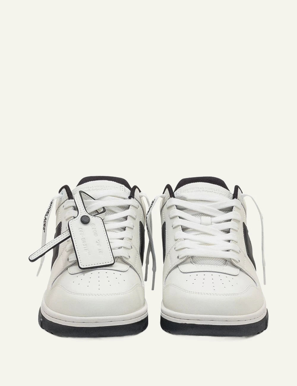 Off-White Out Of Office chunky white and dark grey leather sneaker front view
