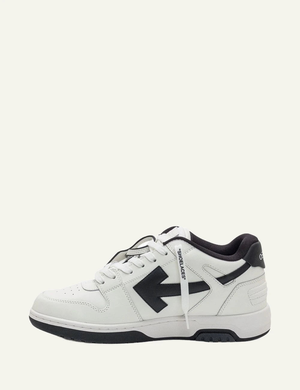Off-White Out Of Office chunky white and dark grey leather sneaker profile view