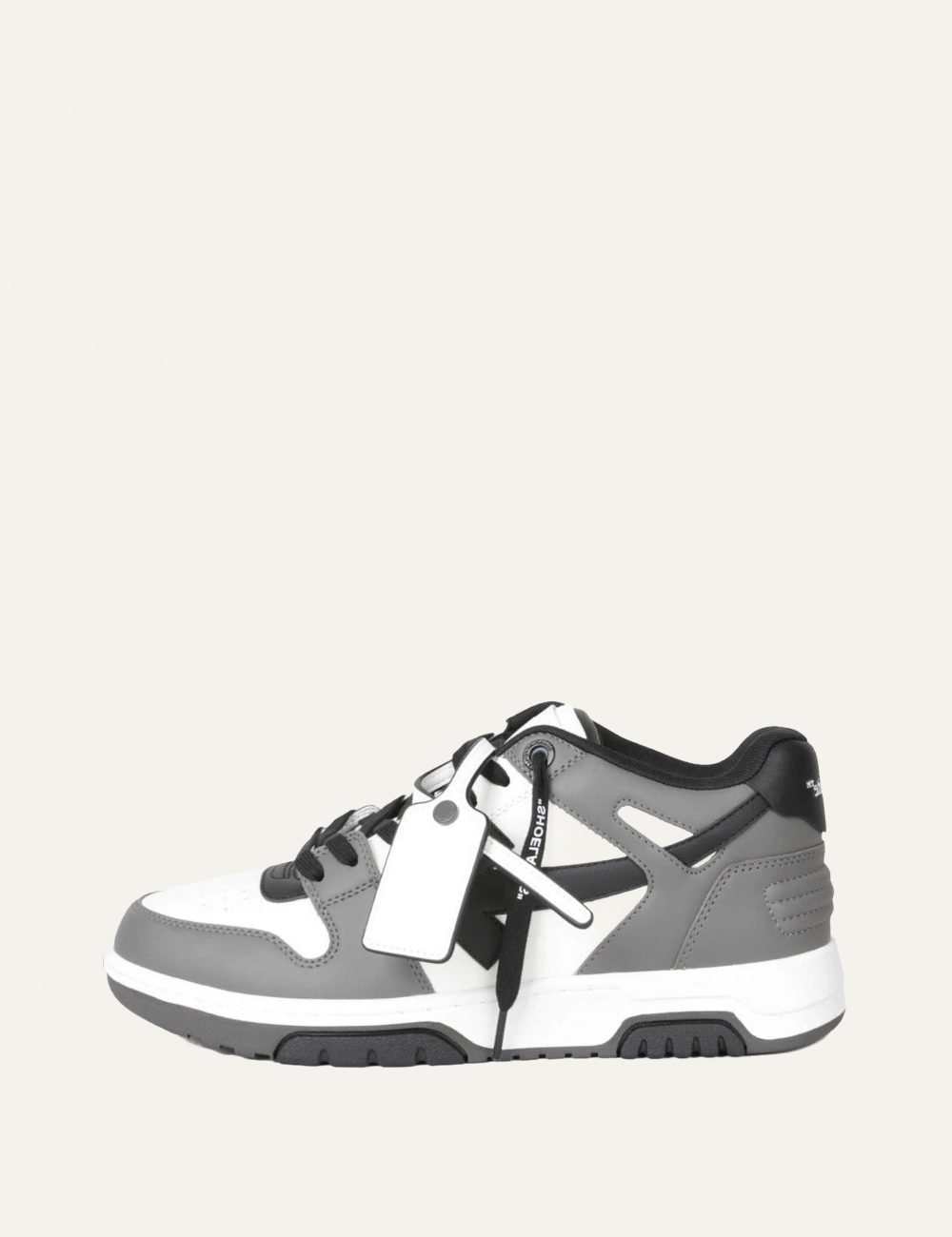 Off-White OOO sneaker white dark grey arrow detail profile view