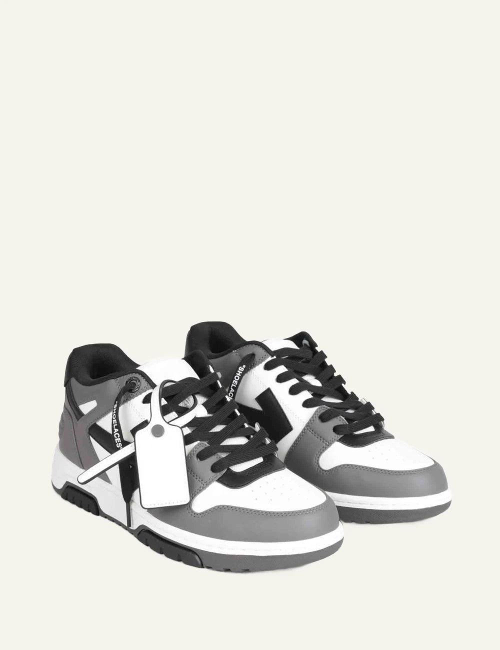 Off-White OOO sneaker white dark grey arrow detail angled view