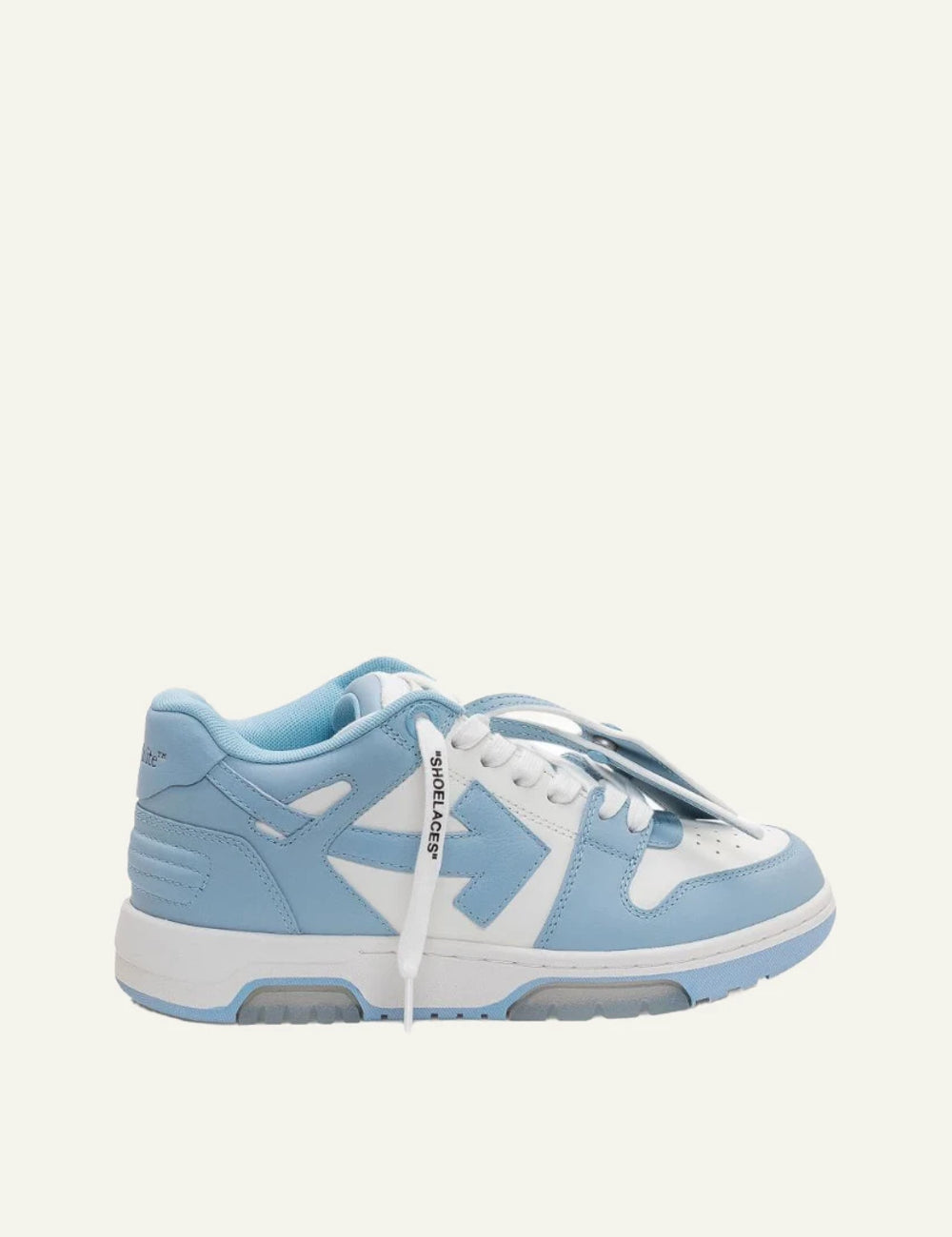Off-White Out Of Office sneaker white and light blue with arrow logo side view