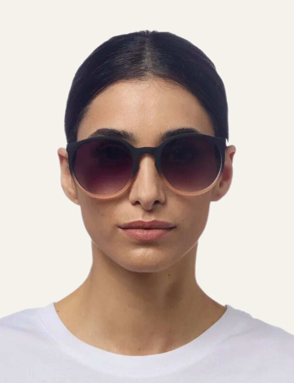 Okkia black shaded rose round sunglasses gradient front model