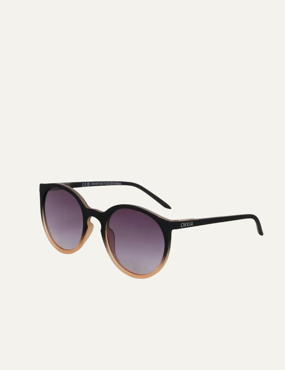 Okkia black shaded rose round sunglasses gradient side