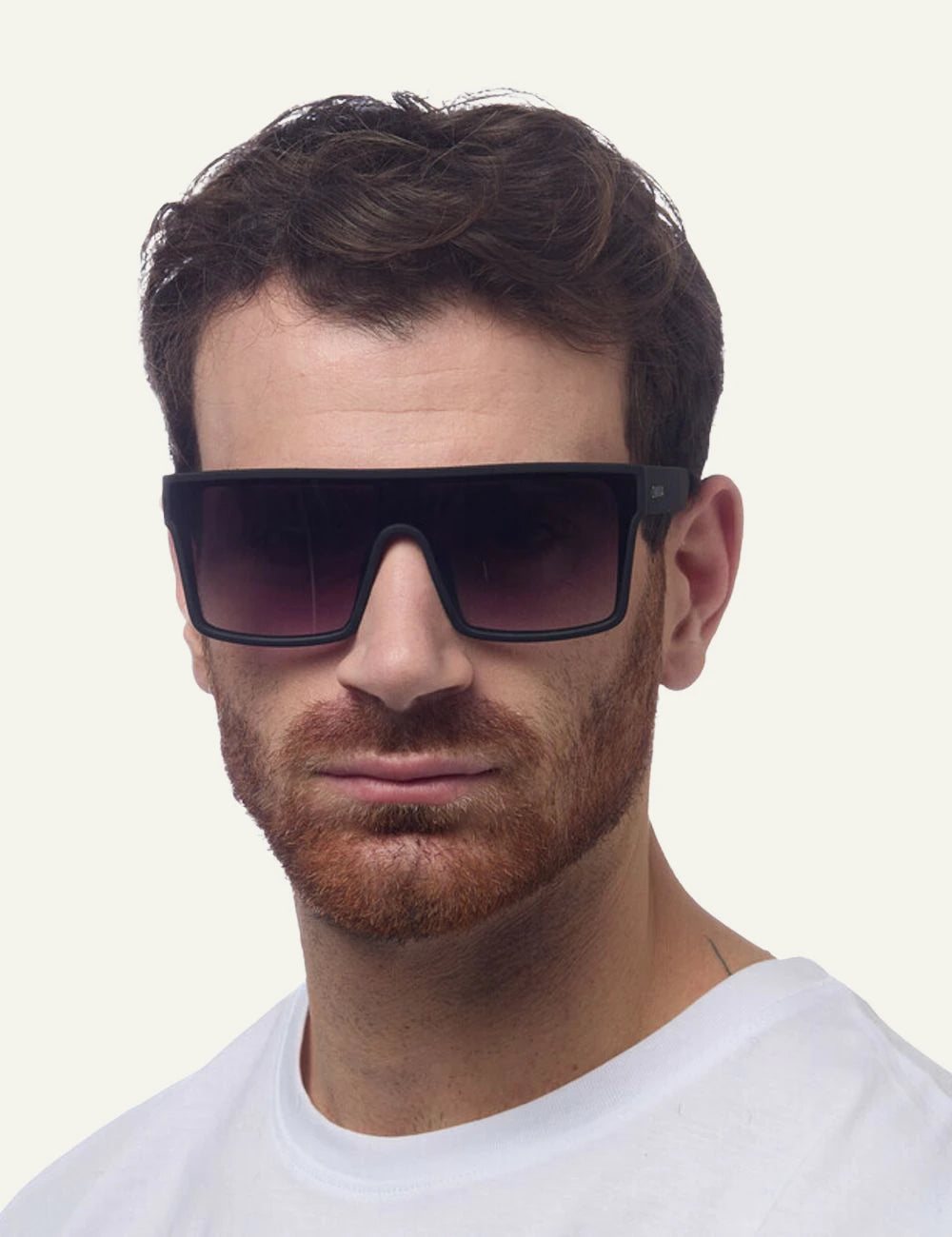 Okkia black oversized shield sunglasses black gradient front man